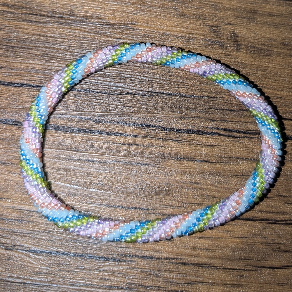 Nepal Pastel Glass Beaded Roll On Bracelet